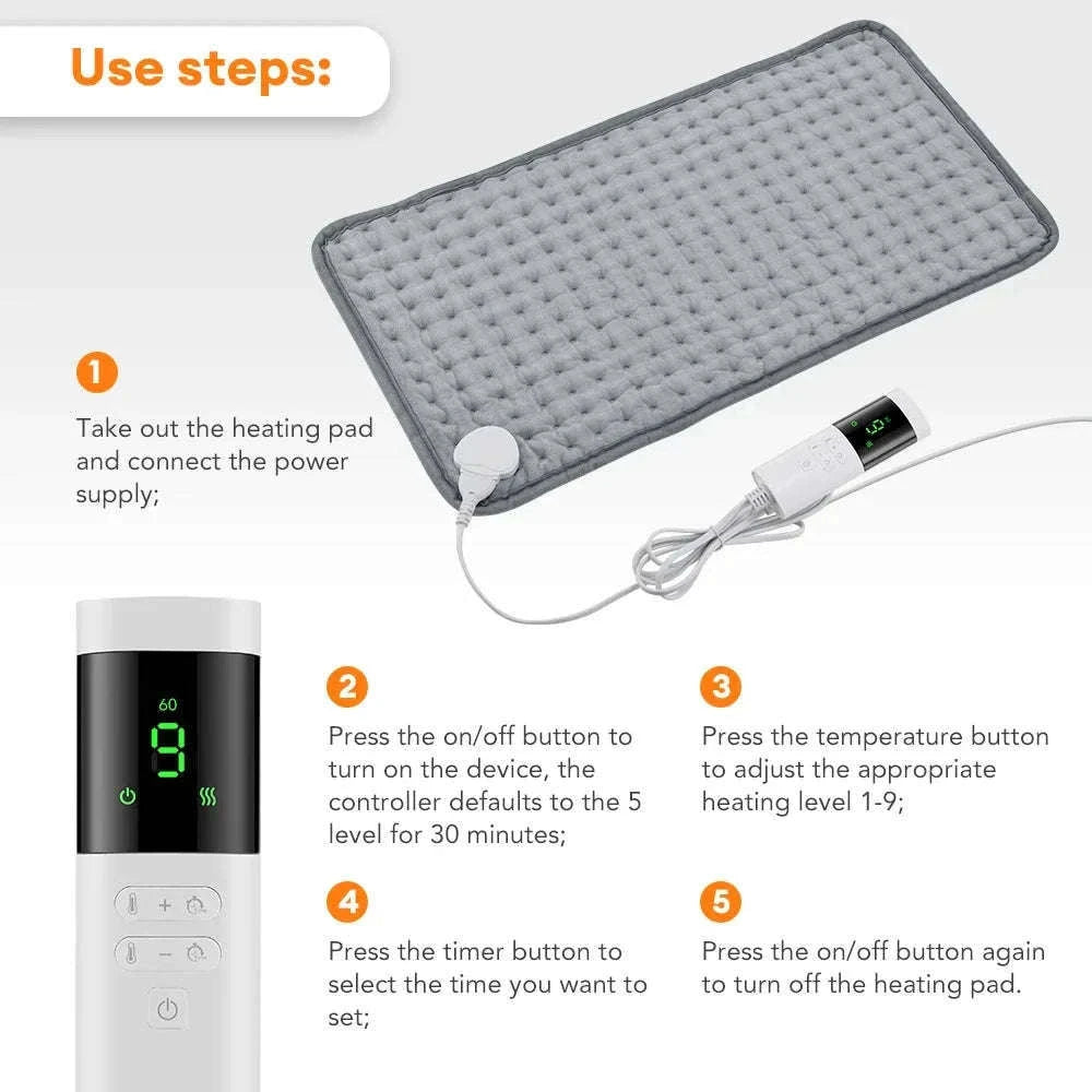 Electric Heating Pad with 9 Heat Levels and Timer-EU Plug 220-240V