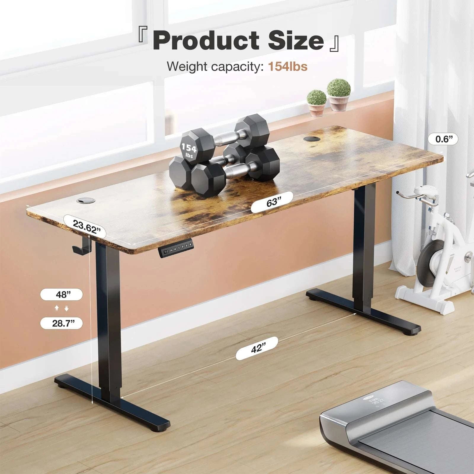 Electric Height Adjustable Standing Desk 63x24 Sit Stand Workstation-OAK / United States