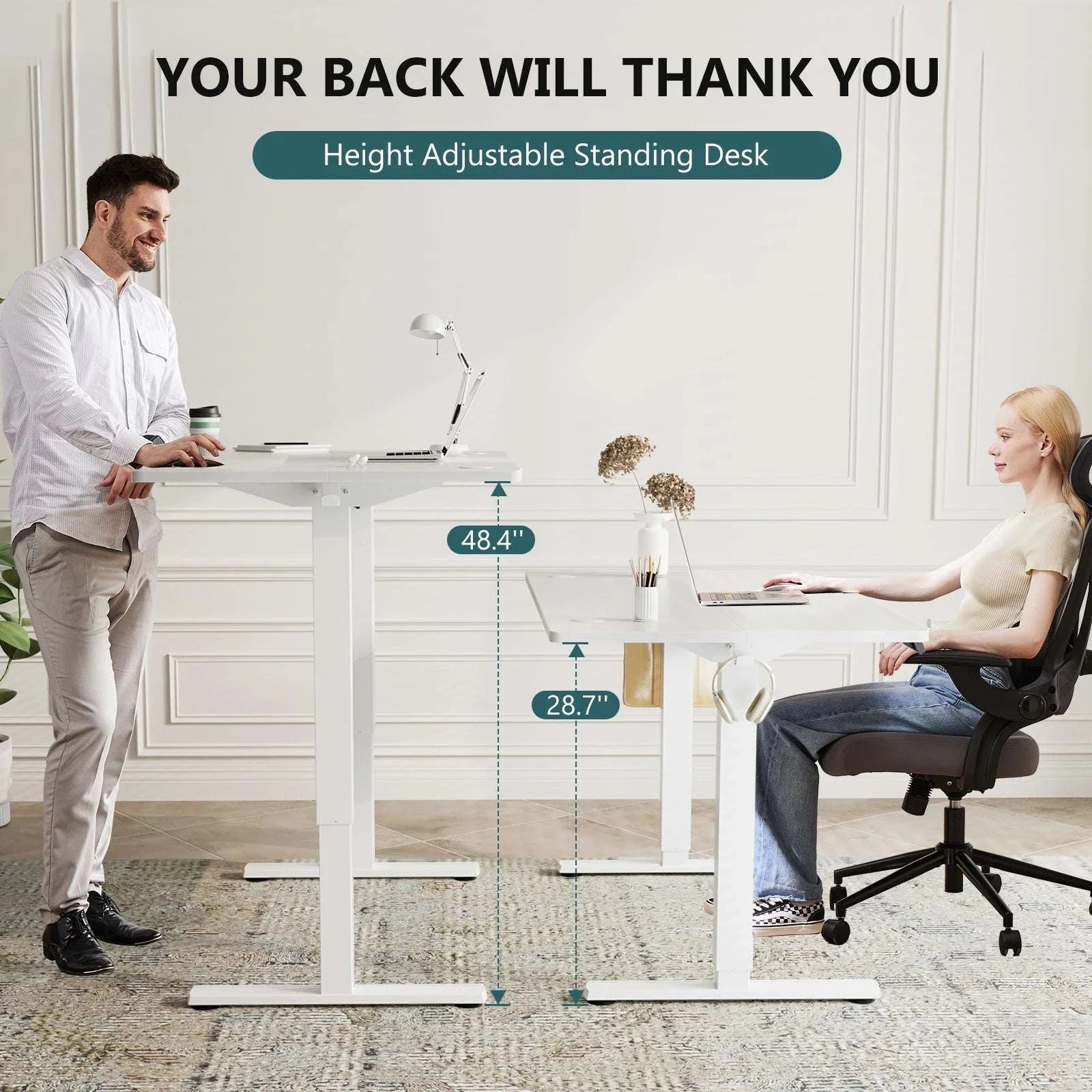 Electric Height Adjustable Standing Desk 63x24 Sit Stand Workstation-OAK / United States