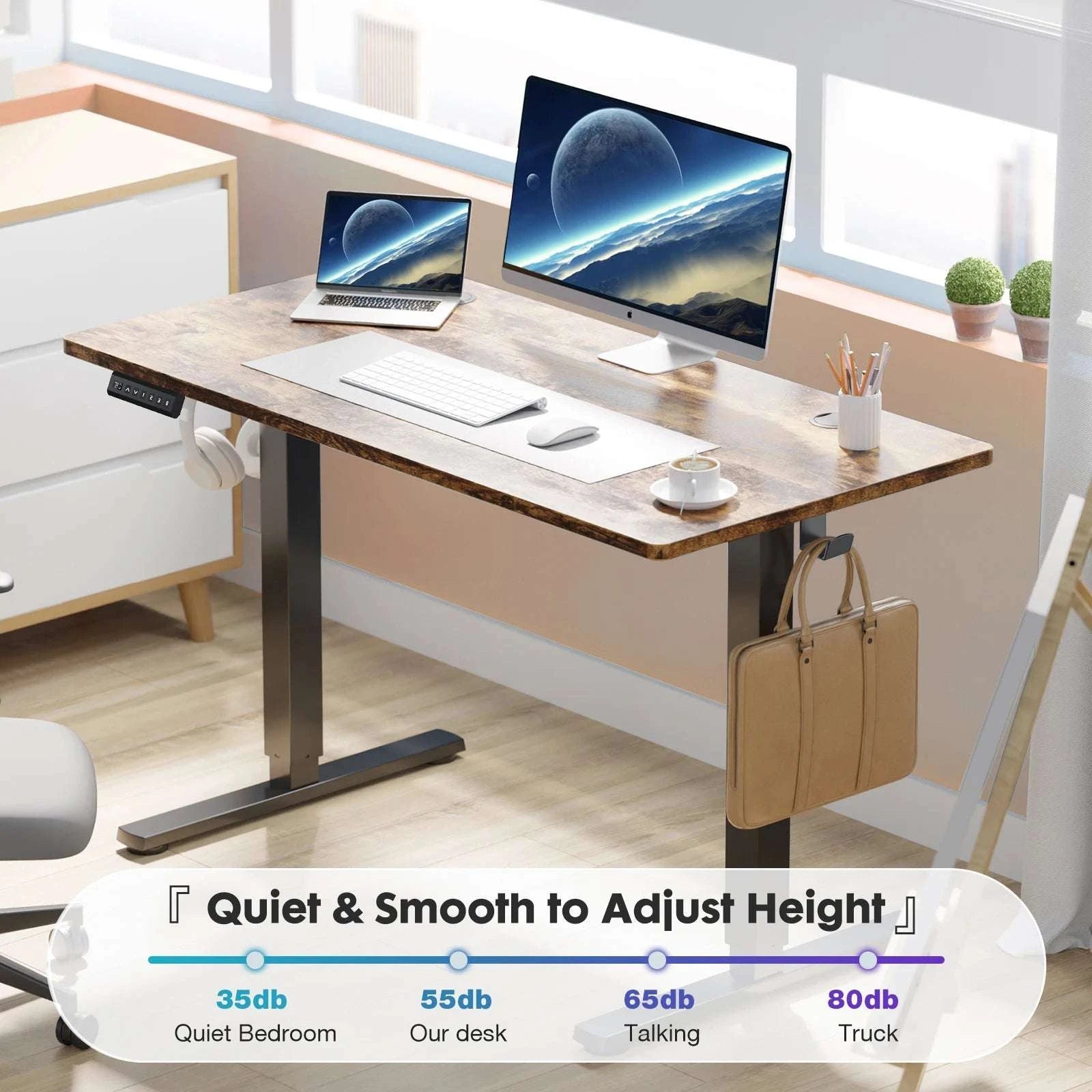 Electric Height Adjustable Standing Desk 63x24 Sit Stand Workstation-OAK / United States