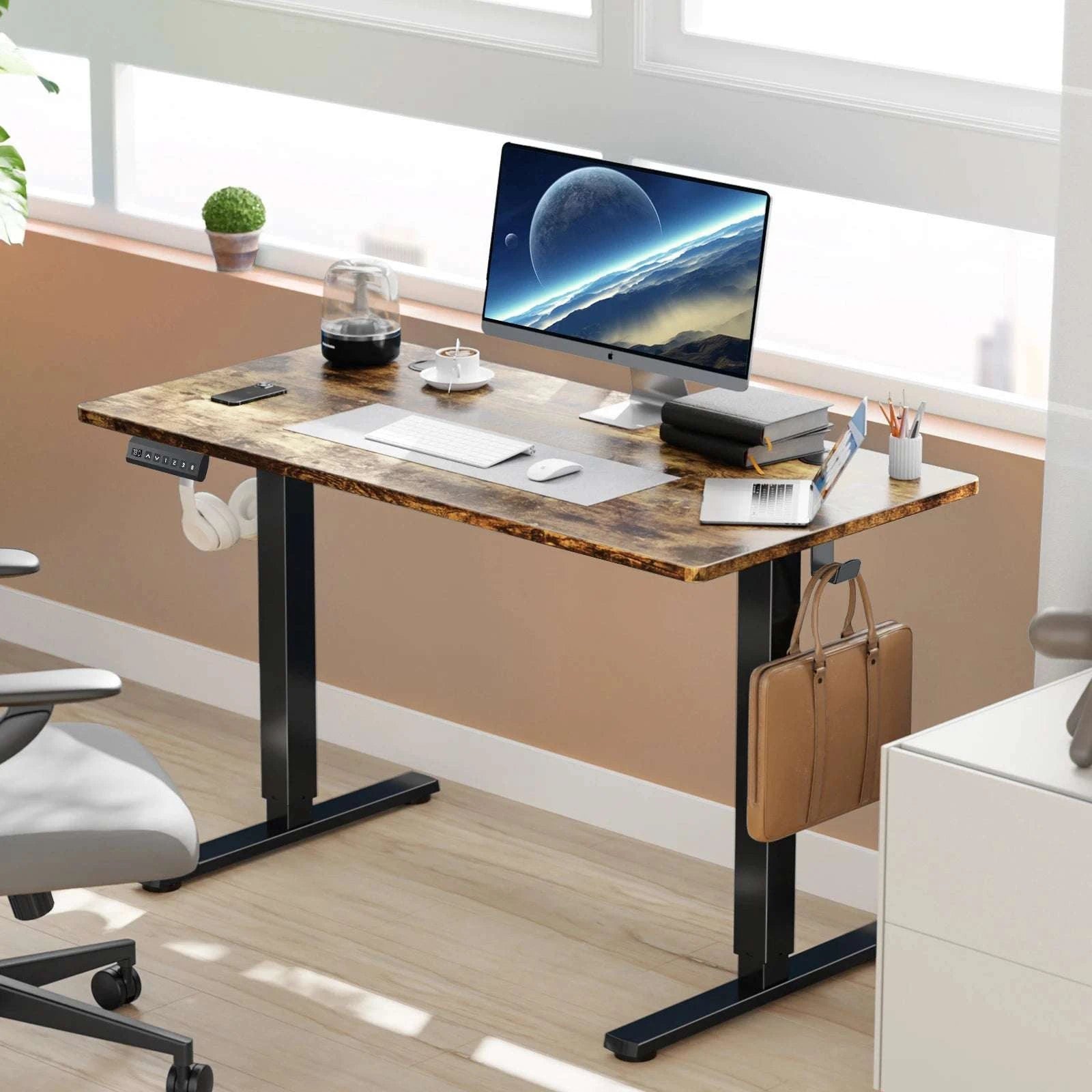 Electric Height Adjustable Standing Desk 63x24 Sit Stand Workstation-OAK / United States