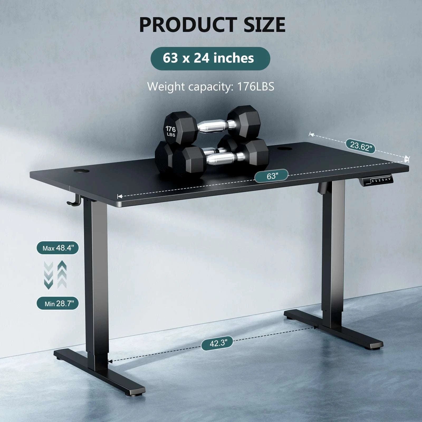 Electric Height Adjustable Standing Desk 63x24 Sit Stand Workstation-OAK / United States