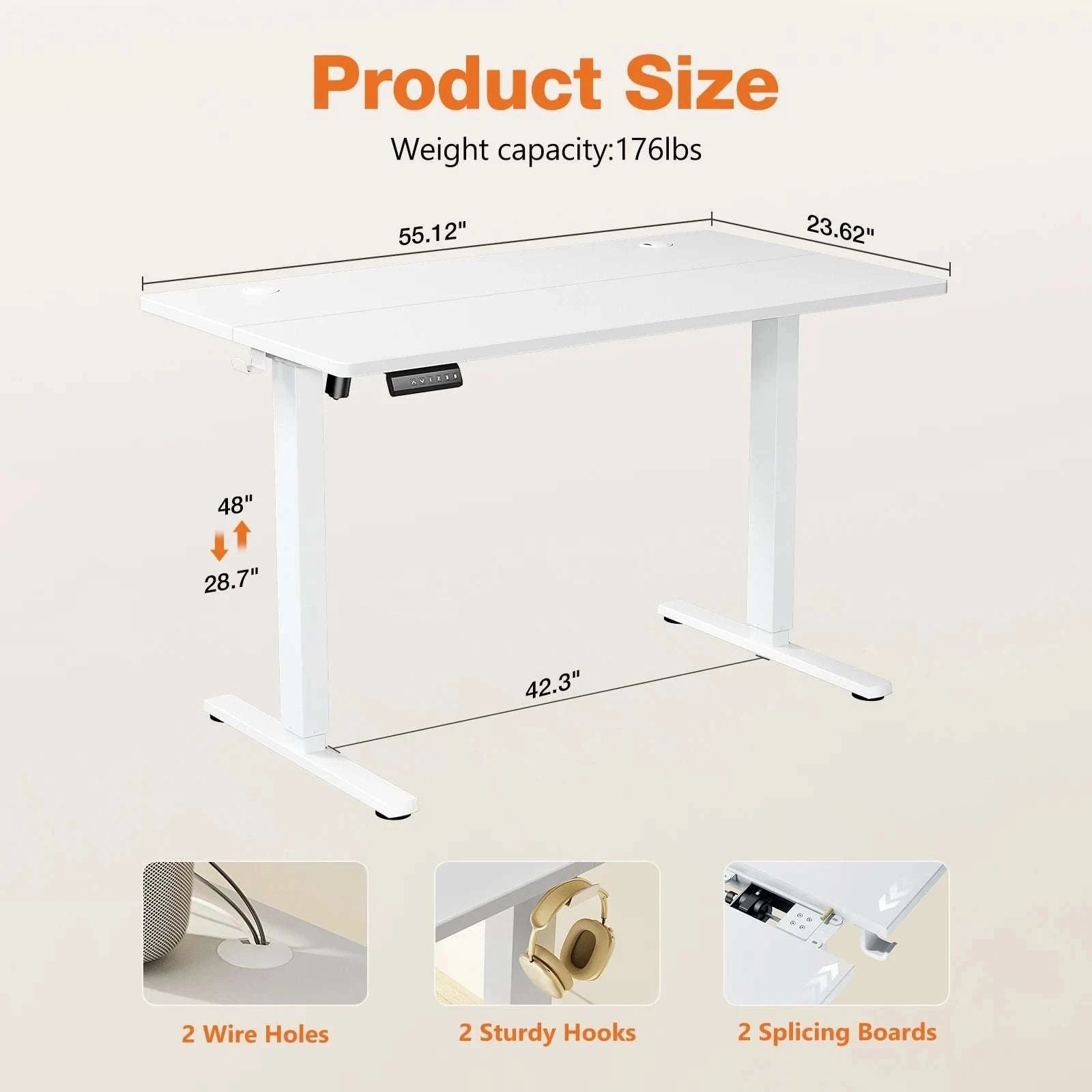 Electric Height Adjustable Standing Desk with Memory Settings-48IN OAK / United States