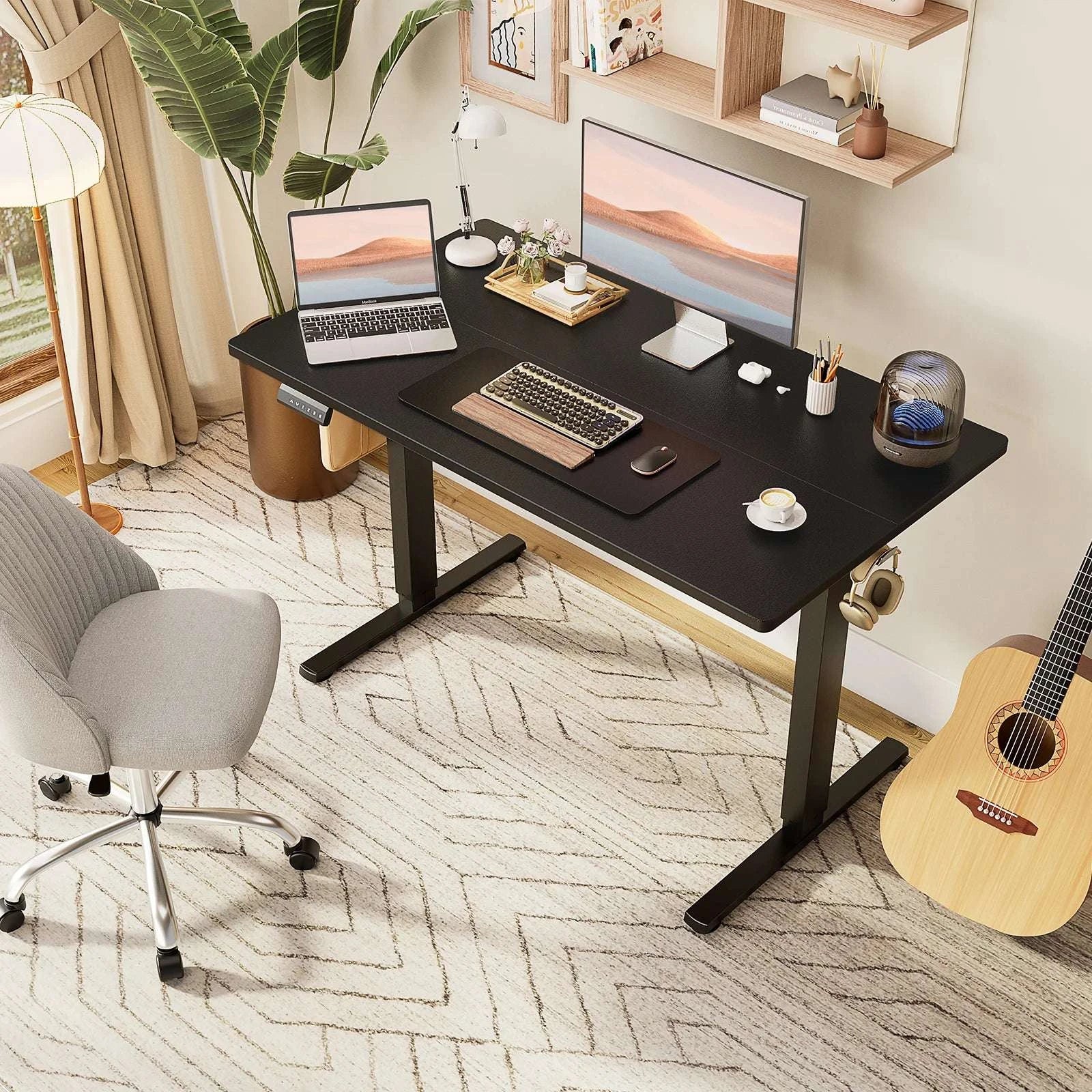 Electric Height Adjustable Standing Desk with Memory Settings-Chocolate / United States