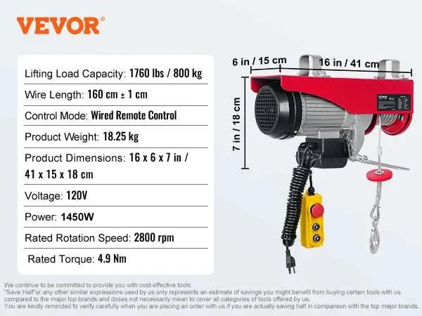 Electric Hoist 200–800kg with Remote Control for Garage Lifting-Wired 600kg / United States