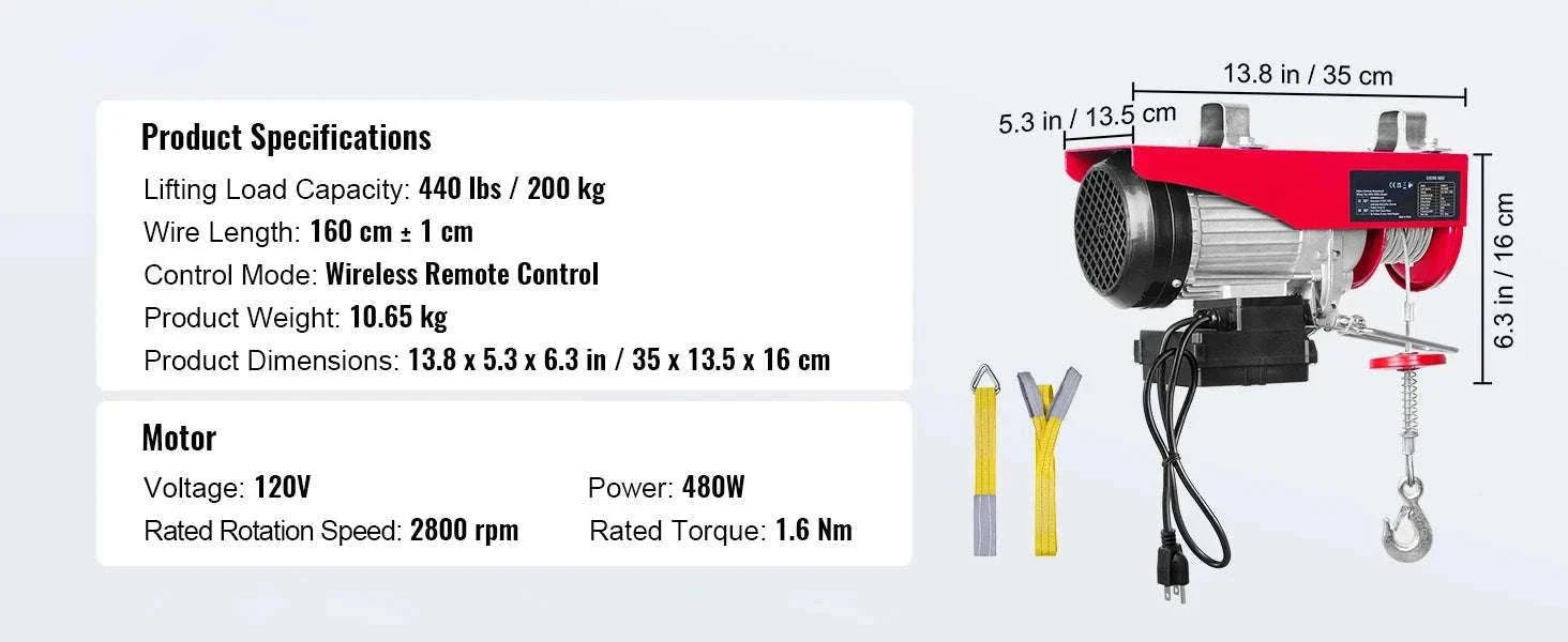 Electric Hoist 200–800kg with Remote Control for Garage Lifting-Wired 600kg / United States