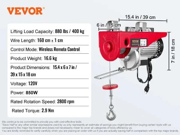 Electric Hoist 200–800kg with Remote Control for Garage Lifting-Wired 600kg / United States