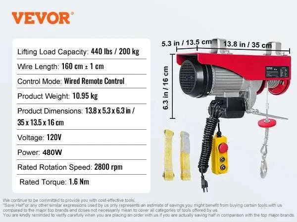 Electric Hoist 200–800kg with Remote Control for Garage Lifting-Wired 600kg / United States