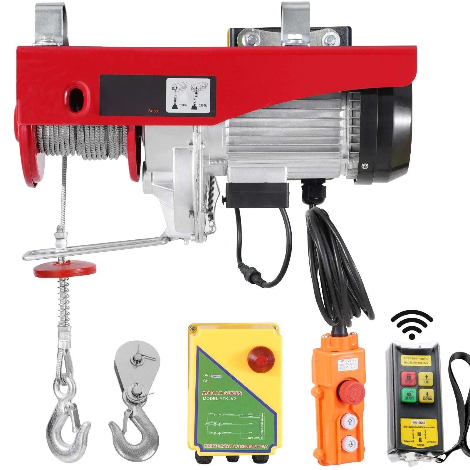 Electric Hoist 2200 lbs with Wireless & Wired Control Crane-2200lbs / United States