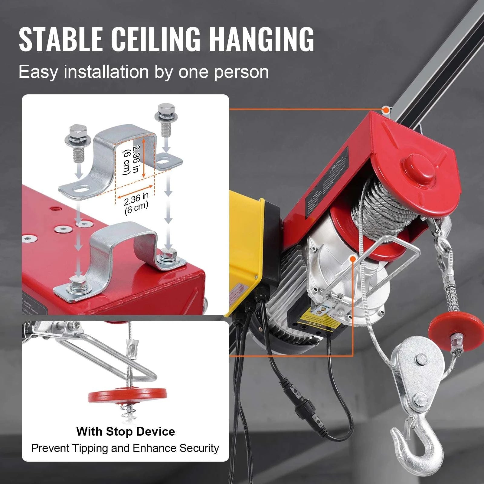 Electric Hoist 2200 lbs with Wireless & Wired Control Crane-2200lbs / United States