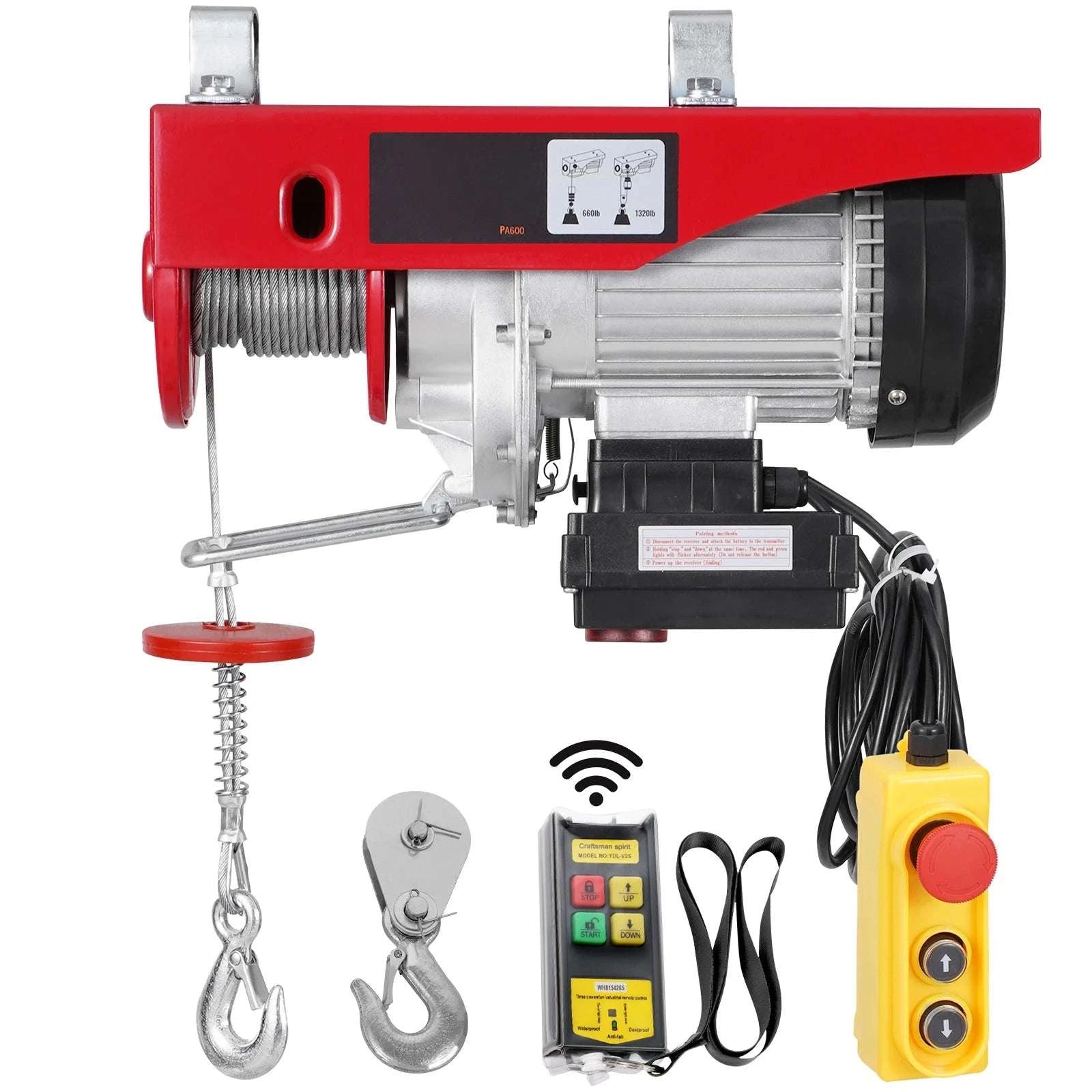 Electric Hoist Crane 1320 lbs with Wireless Remote 328 ft Range-1320lbs / United States