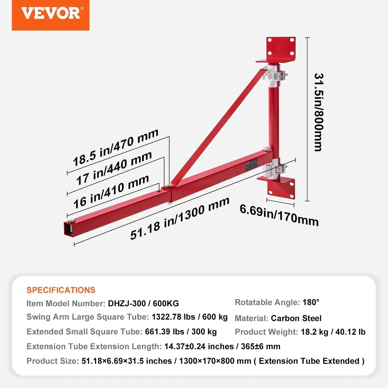 Electric Hoist Support Arm 180° Swivel Steel Lift Frame 600kg-300-600kg / CZECH REPUBLIC