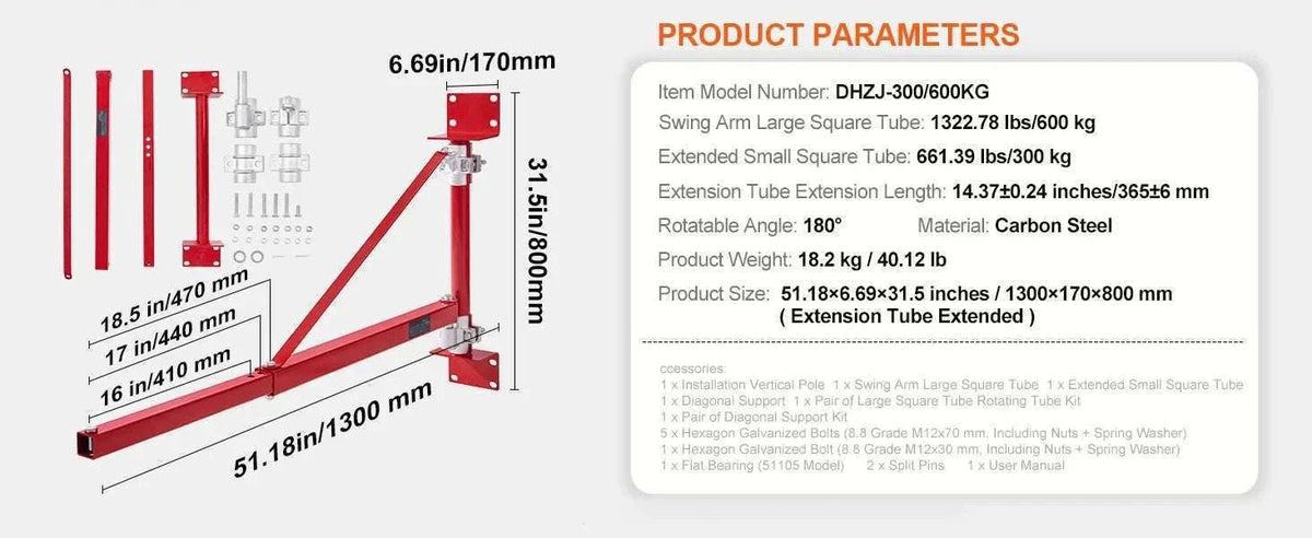 Electric Hoist Support Arm 180° Swivel Steel Lift Frame 600kg-300-600kg / CZECH REPUBLIC