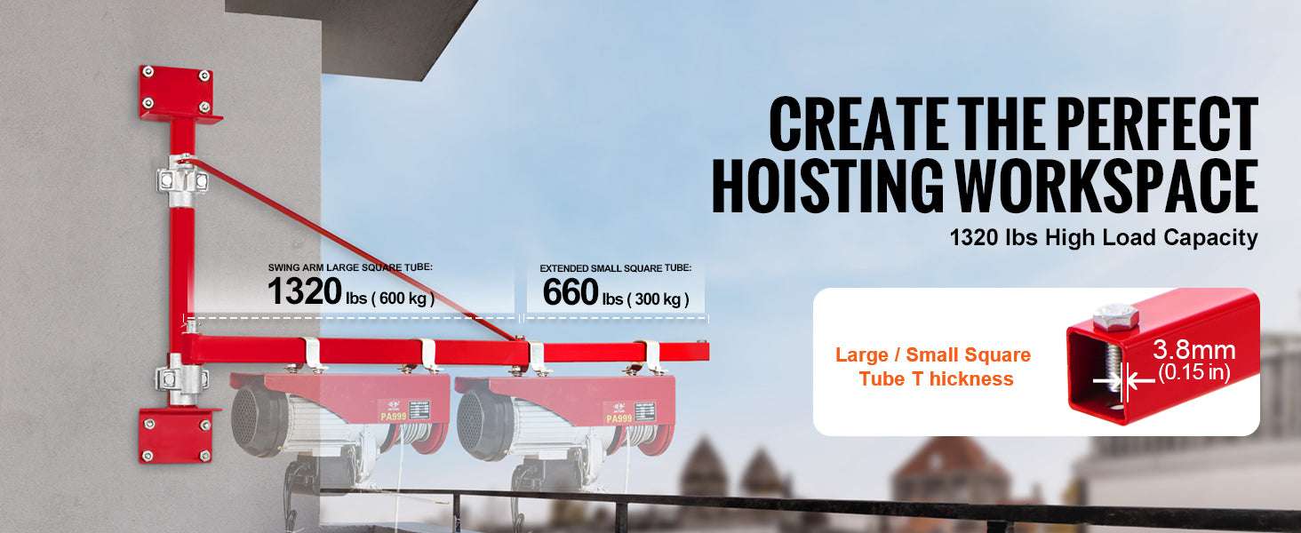 Electric Hoist Support Arm with 180° Swing for Heavy Lifting-