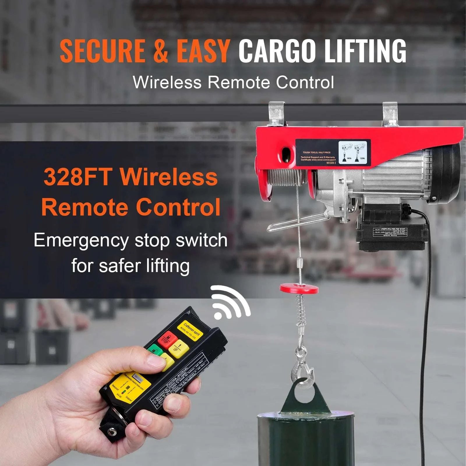 Electric Hoist Winch 400–1000kg with Remote Control for Garage Use-Wireless 600kg / spain