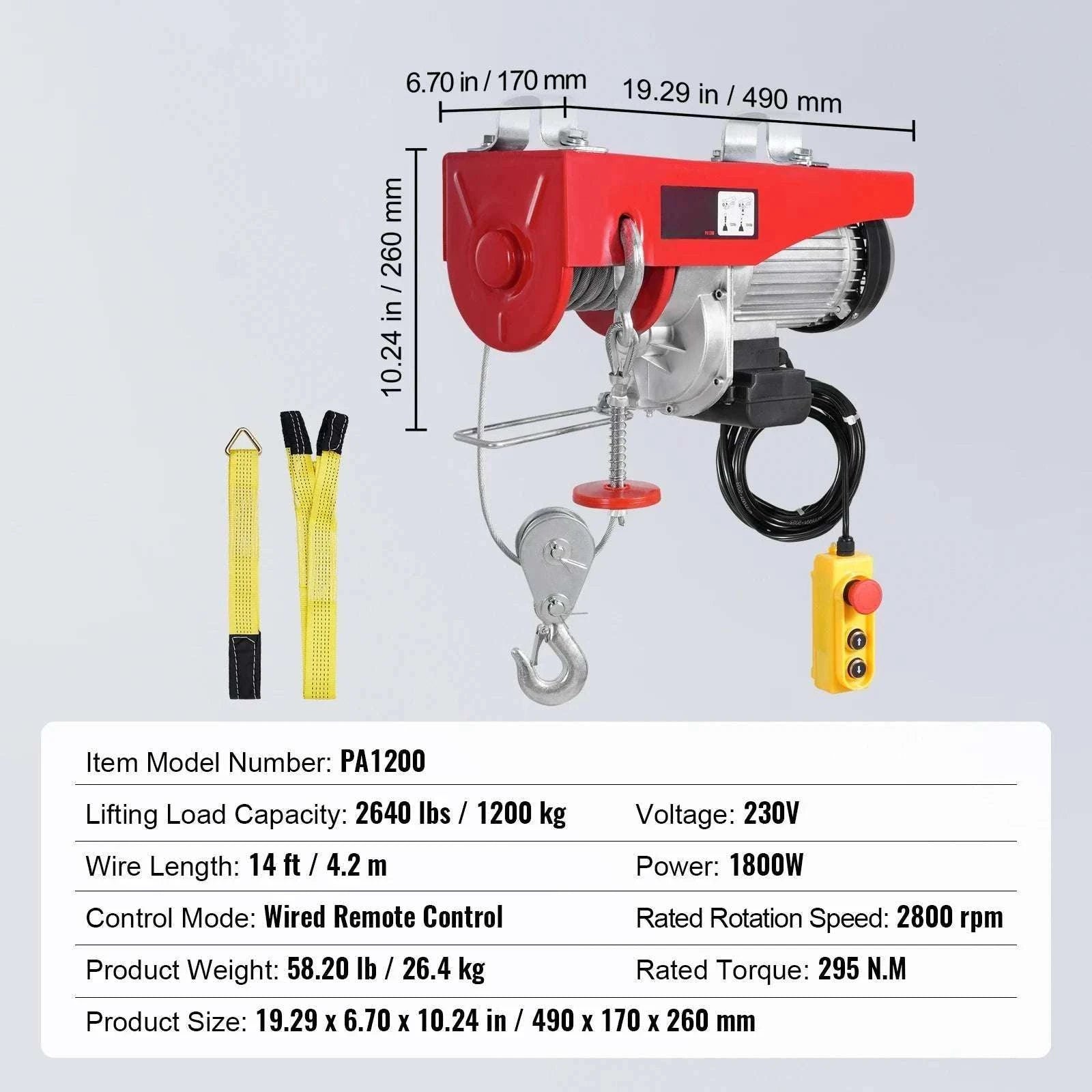 Electric Hoist Winch 550–2640 lbs with 40ft Cable for Garage Use-2640 lbs / CZECH REPUBLIC