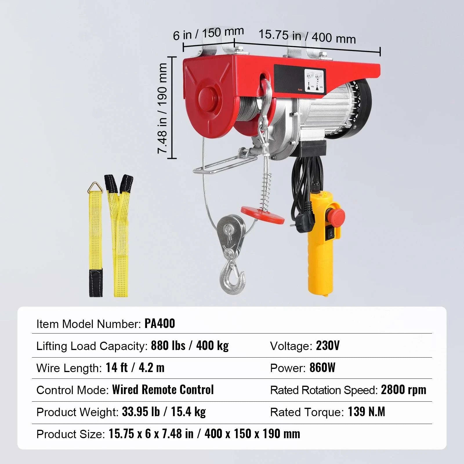 Electric Hoist Winch 550–2640 lbs with 40ft Cable for Garage Use-2640 lbs / CZECH REPUBLIC