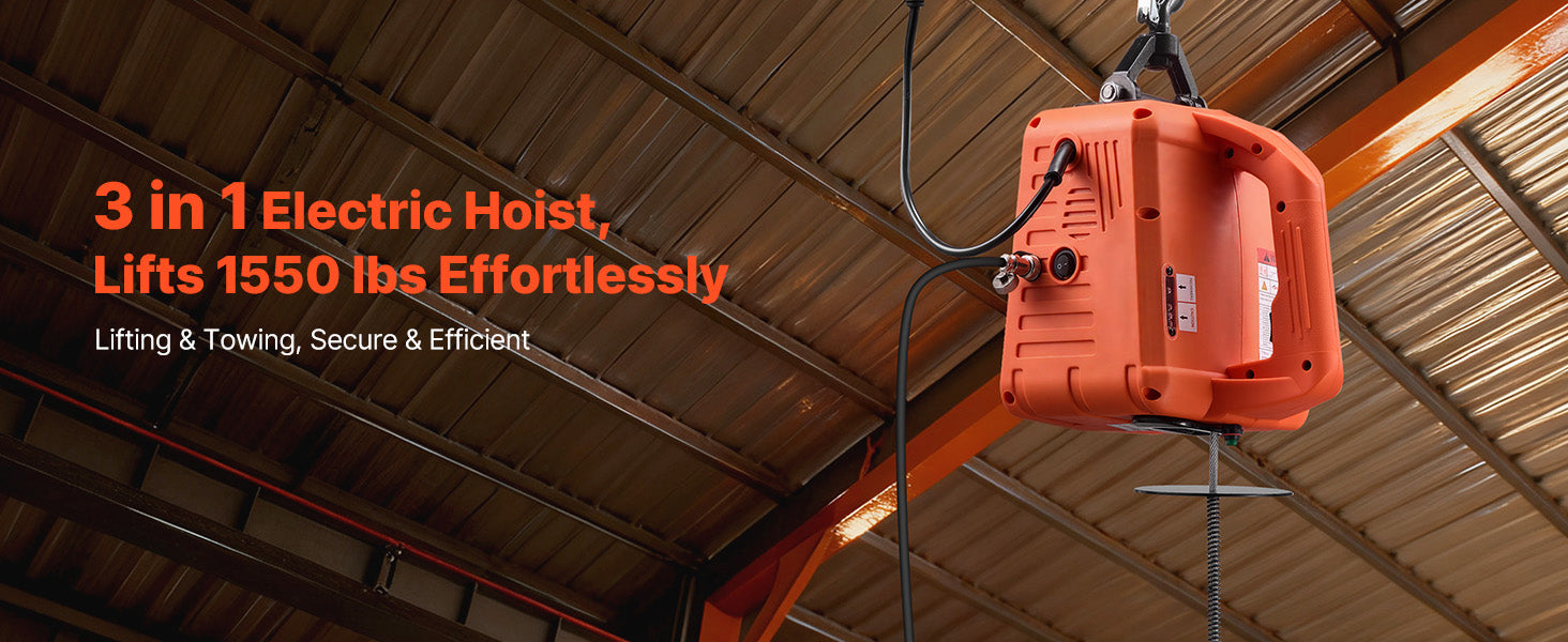 SucceBuy 1550Lbs 3-in-1 Electric Hoist Winch 1500W Portable Power Winch Crane 25 ft Lifting Height for Factory Warehouss Garage