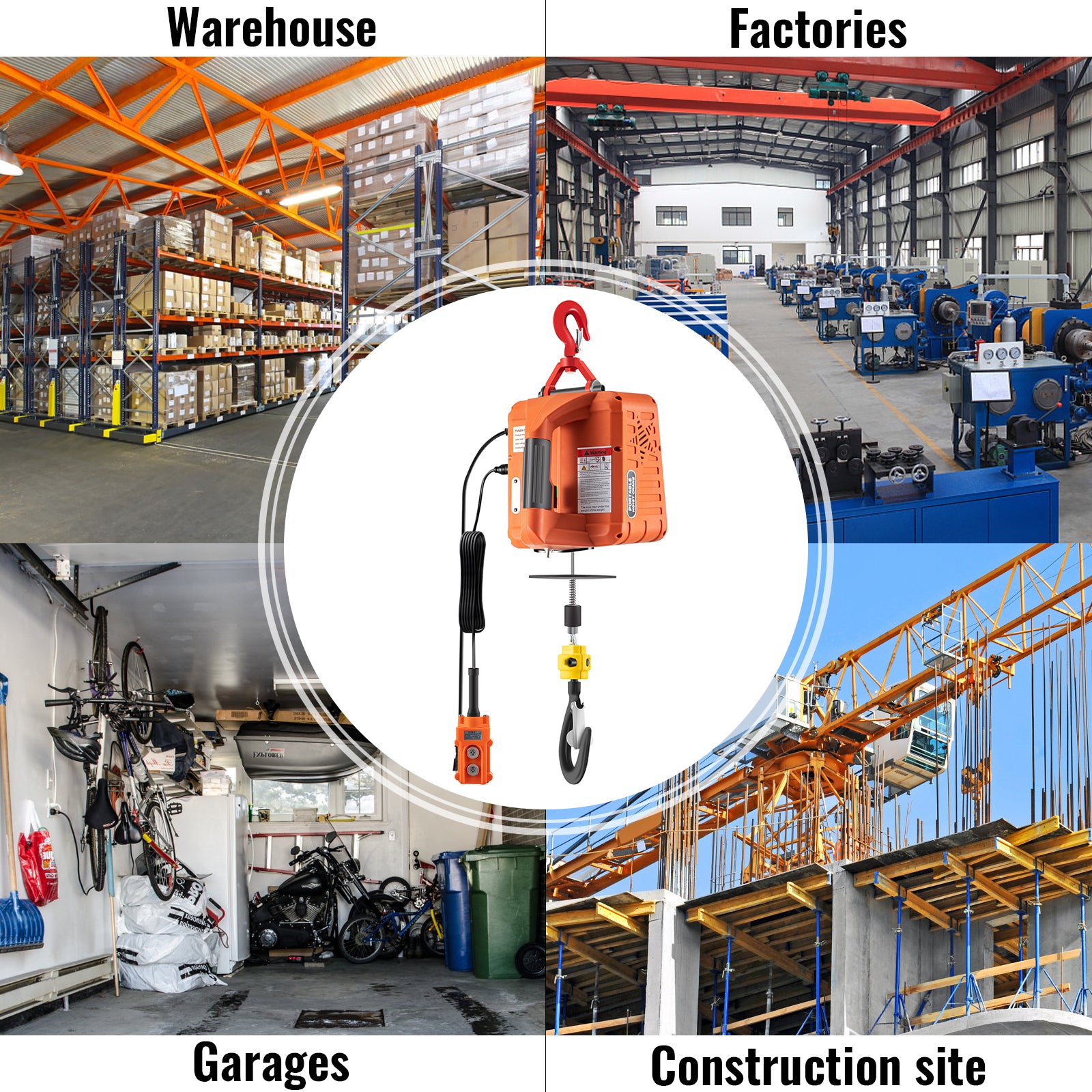 500kg Electric Hoist Winch with Remote Control, 25ft Lift