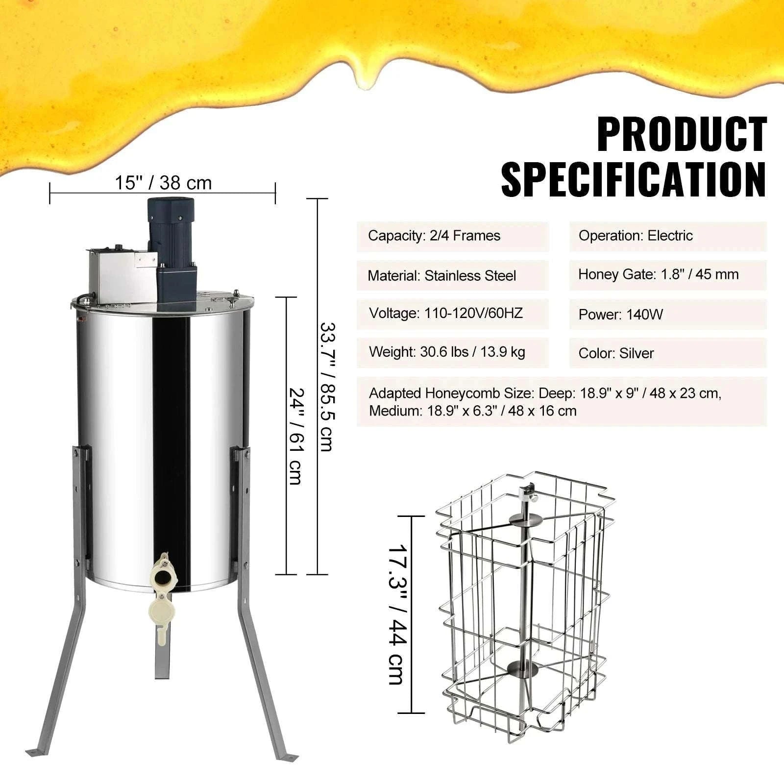 Electric Honey Extractor 2/4 Frame Stainless Steel Beekeeping Spinner-2-4 Frame Electric / GERMANY