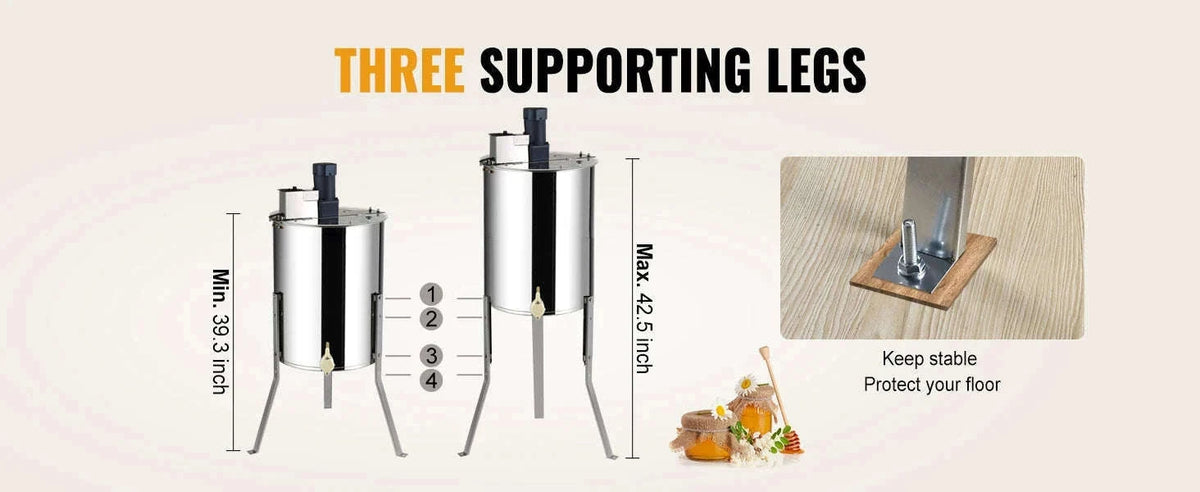 Electric Honey Extractor 4/8 Frames Stainless Steel with Adjustable Stand-18.5in / spain