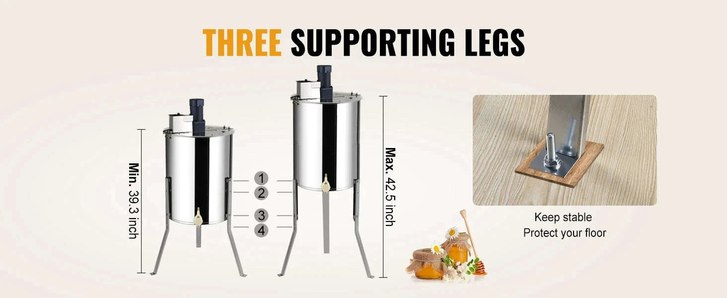 Electric Honey Extractor 4/8 Frames Stainless Steel with Adjustable Stand-18.5in / spain