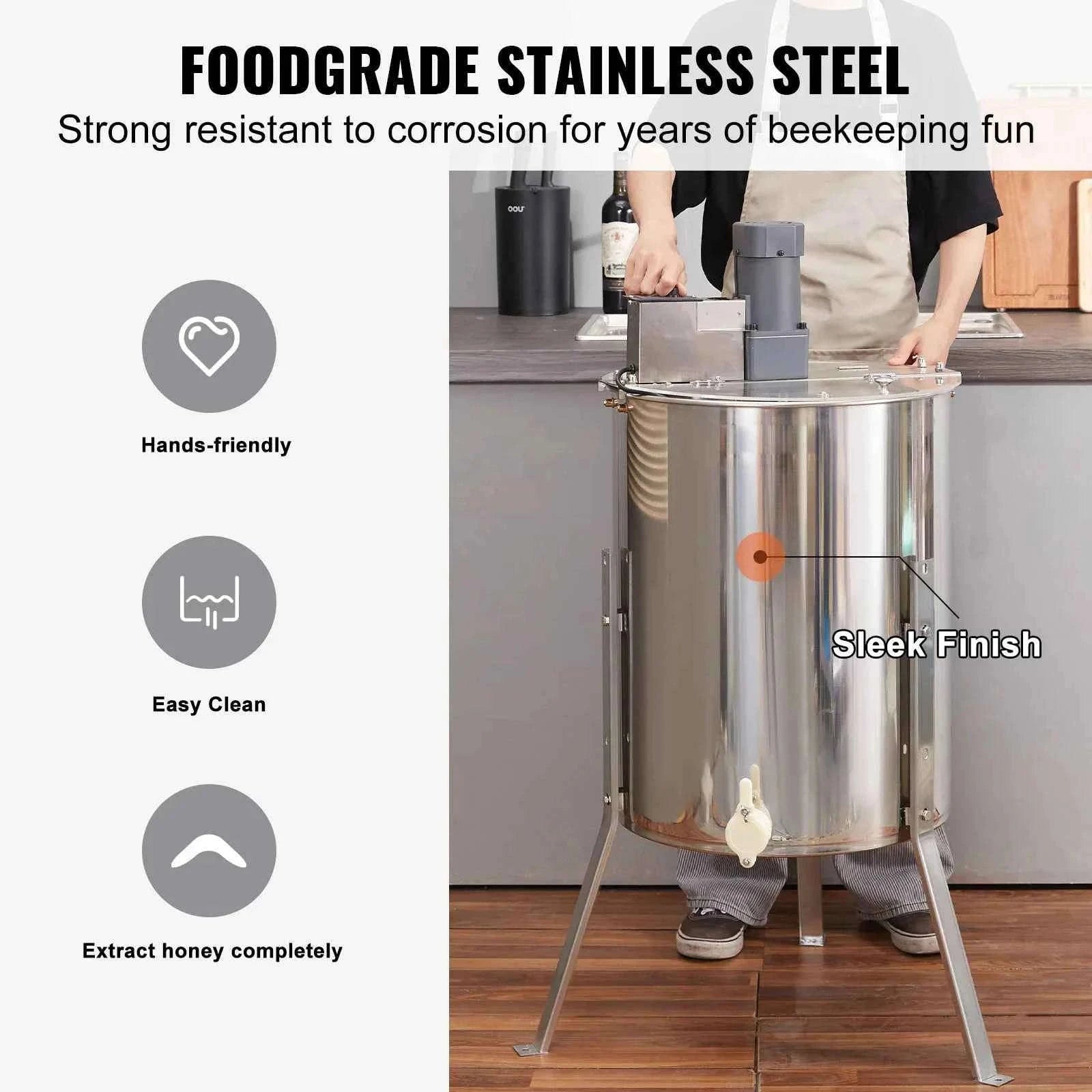 Electric Honey Extractor 4/8 Frames Stainless Steel with Adjustable Stand-18.5in / spain