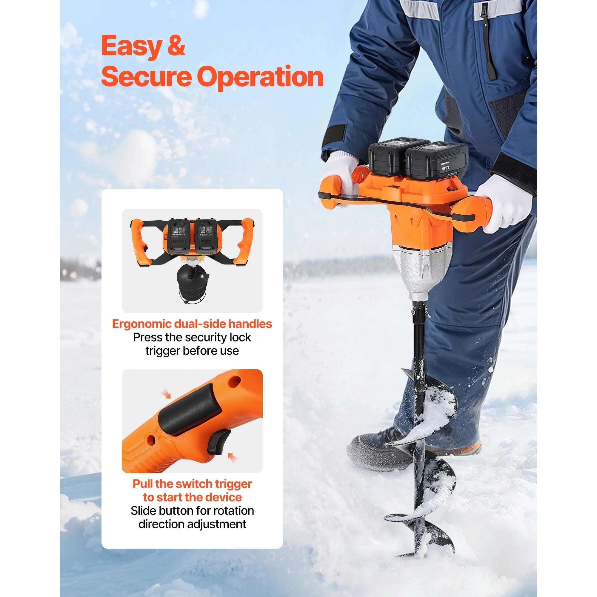 Electric Ice Auger 8" Cordless Drill with Dual Ice & Earth Bits-20V / United States