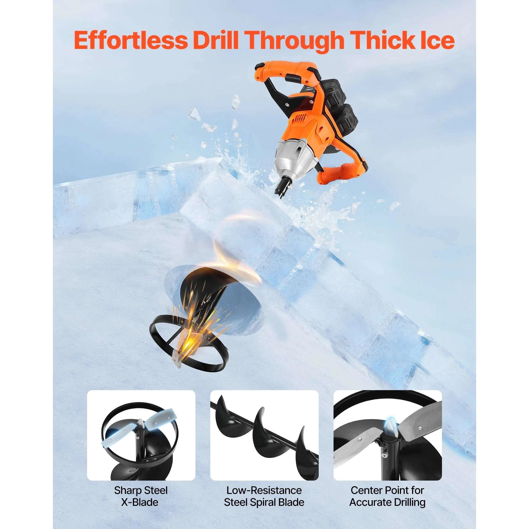 Electric Ice Auger 8" Cordless Drill with Dual Ice & Earth Bits-20V / United States