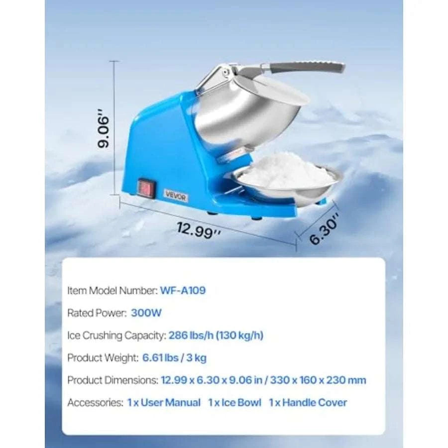 Electric Ice Crusher Machine 4-Blade 286lbs/hr Snow Cone Maker-United States / Blue