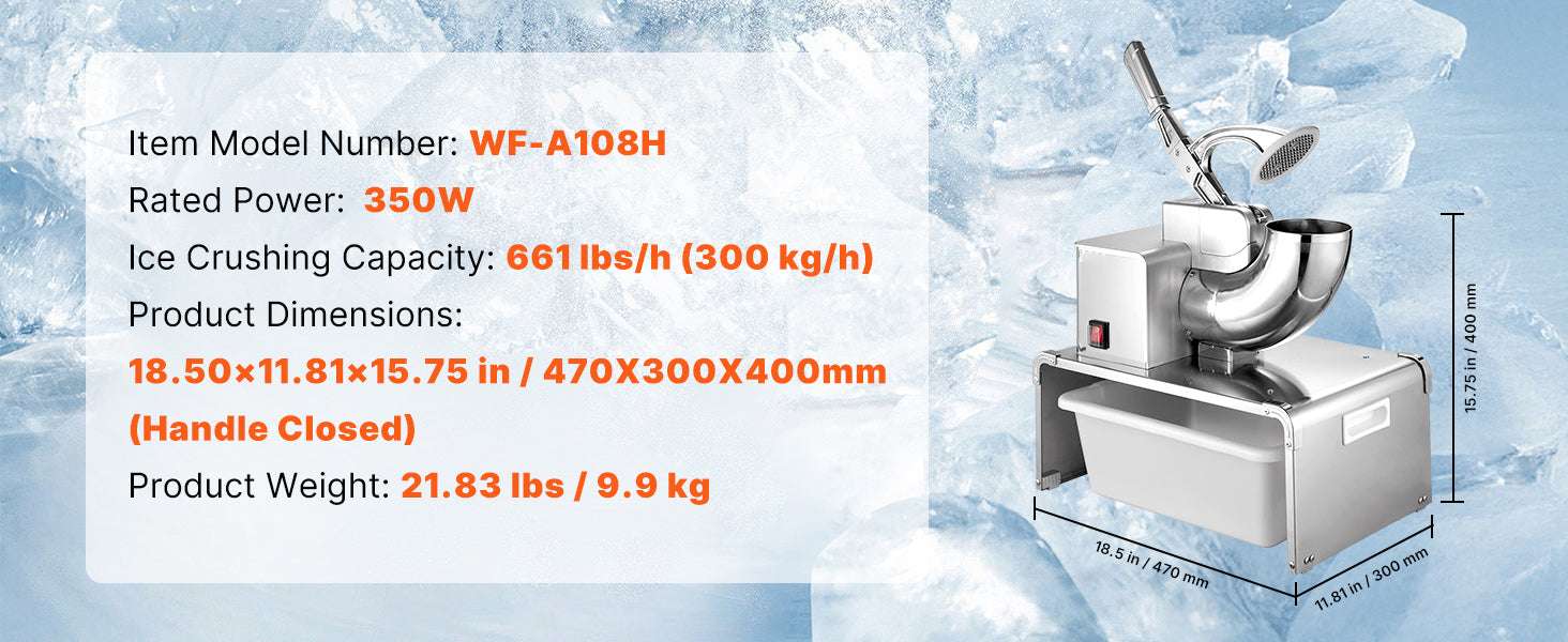 Electric Ice Crusher Machine with Bowl & Cover, 3KG/Min Shaved Ice-143lbs / United States