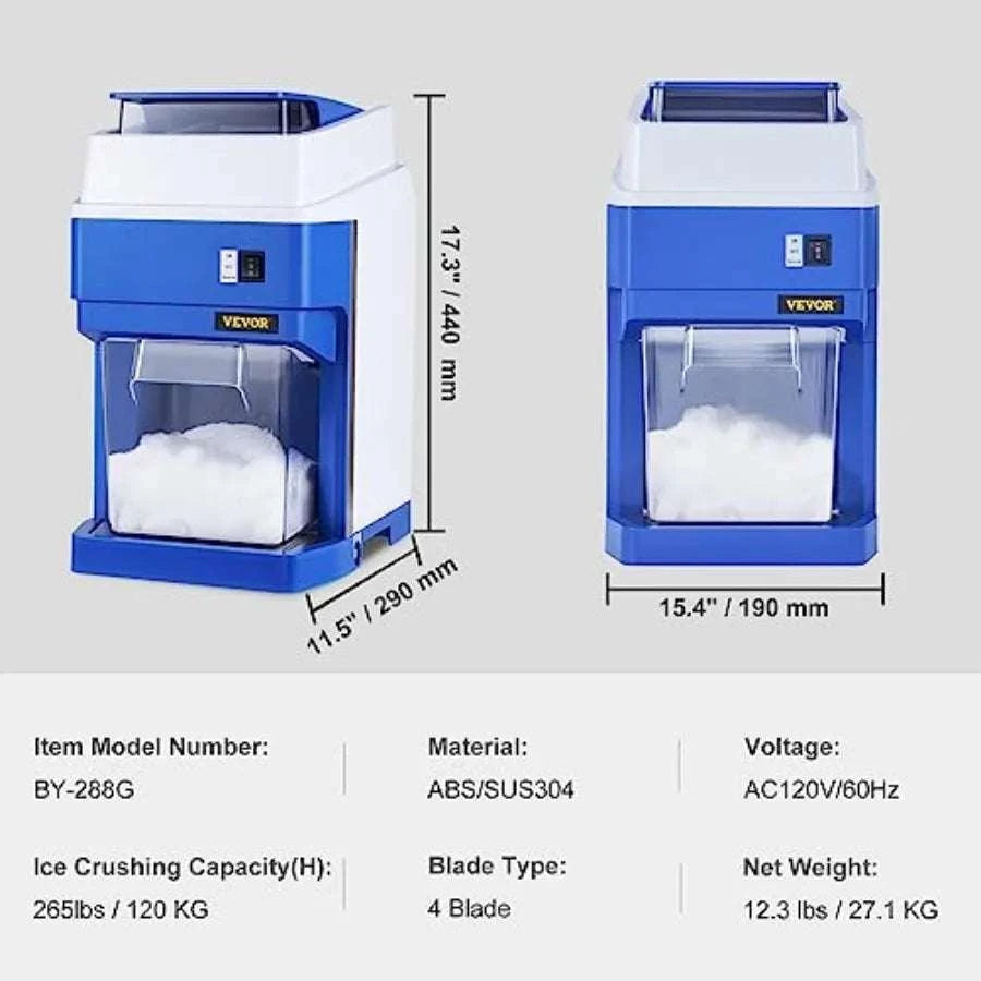 Electric Ice Shaver Crusher 3kg/min Snow Cone Maker with 4.4lb Ice Box-United States / aspic