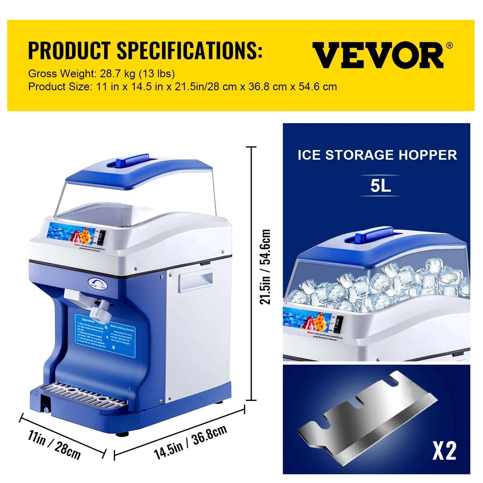 Electric Ice Shaver Machine with Adjustable Ice Fineness-120KG Per Hour / spain