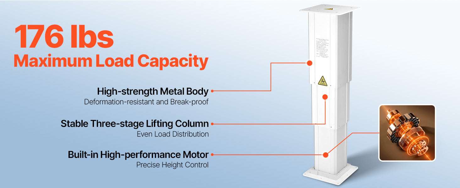 Electric Lifting Column System 176lbs Adjustable 14.2–31.1in-