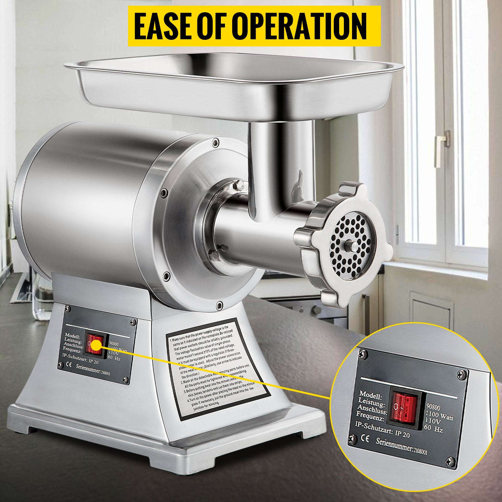 Electric Meat Grinder 1100W Stainless Steel Commercial-850W / Canada / 120kg/h