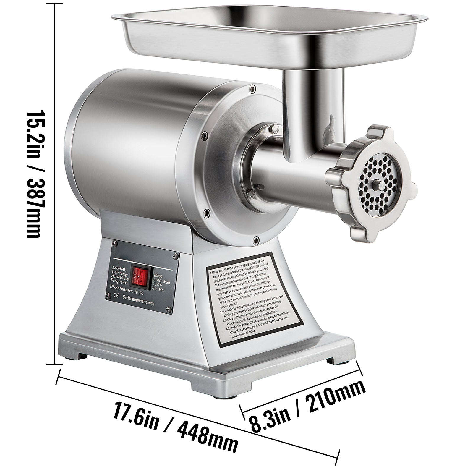 Electric Meat Grinder 1100W Stainless Steel Commercial-850W / Canada / 120kg/h
