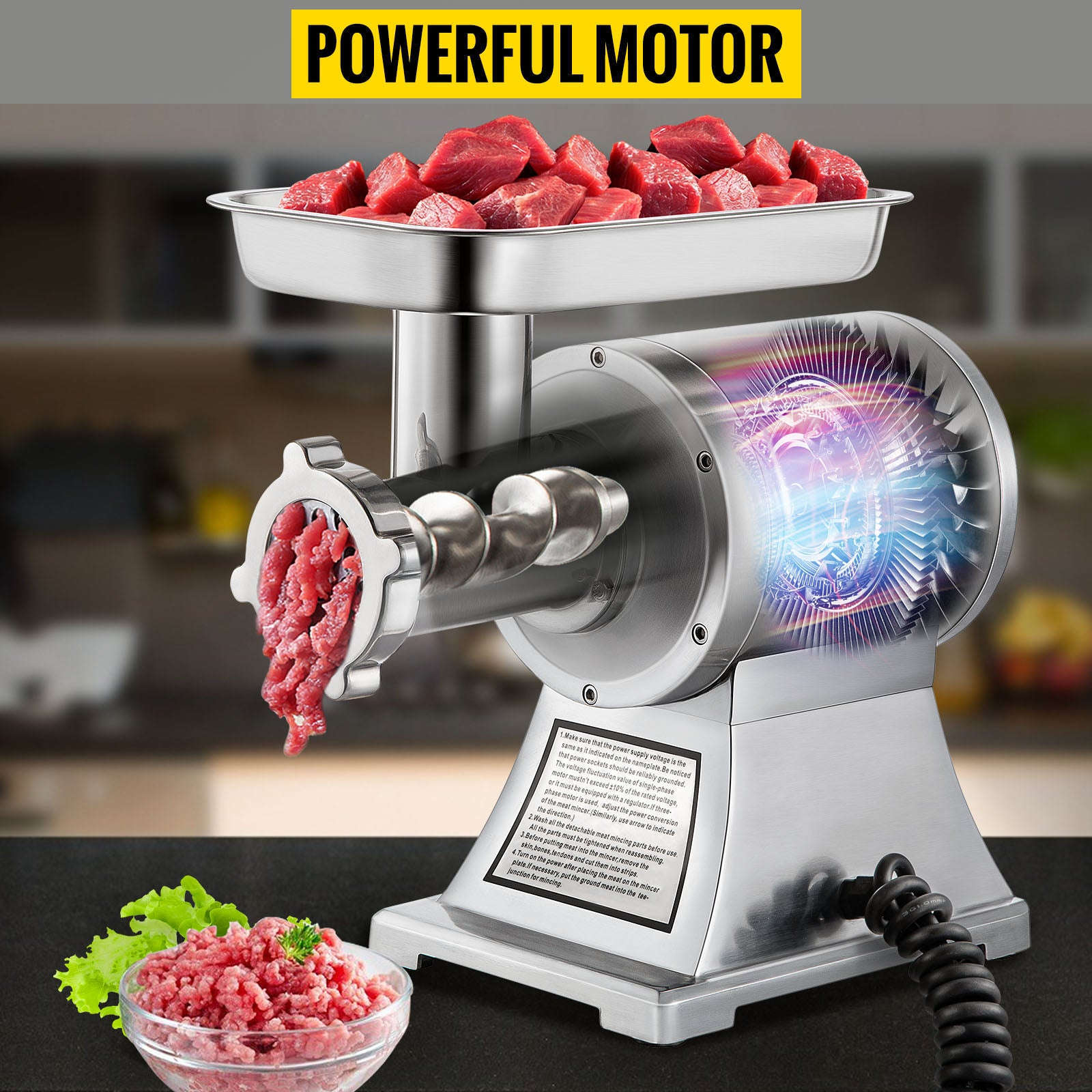 Electric Meat Grinder 550 lbs/h Stainless Steel Mincer-sliver / United States