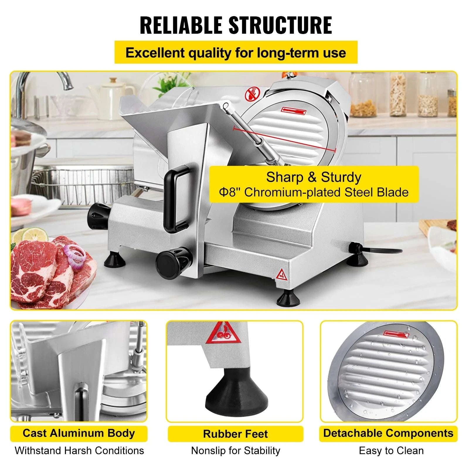 Electric Meat Slicer Adjustable Thickness 8-Inch Blade 200W–340W-340W / United States