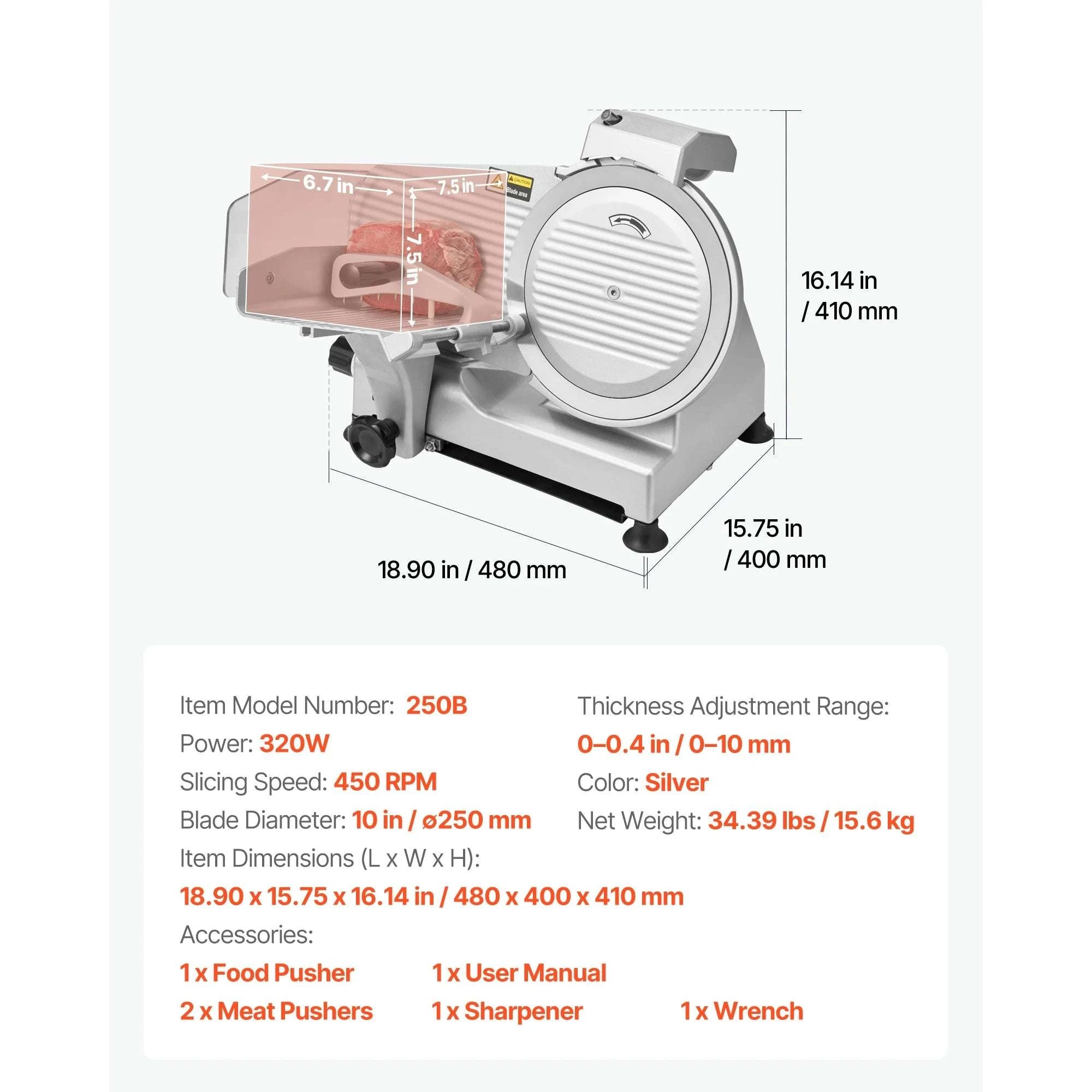 Electric Meat Slicer with Adjustable Thickness & Dual Blades-10 inch 320W / United States