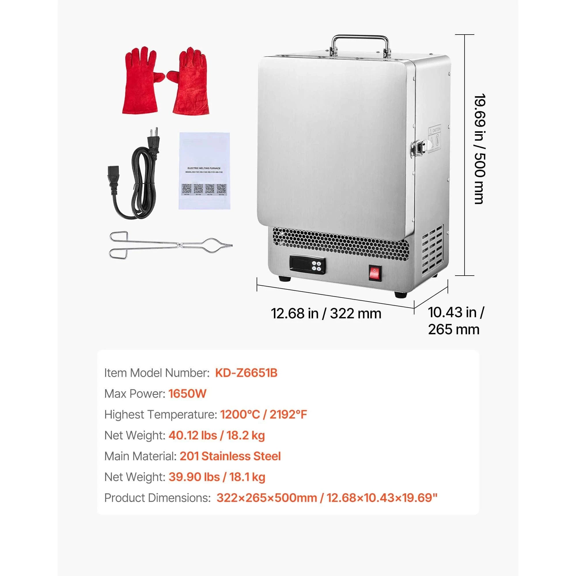 Electric Melting Furnace 1500W/1650W for Casting and Firing-M 1650W / spain