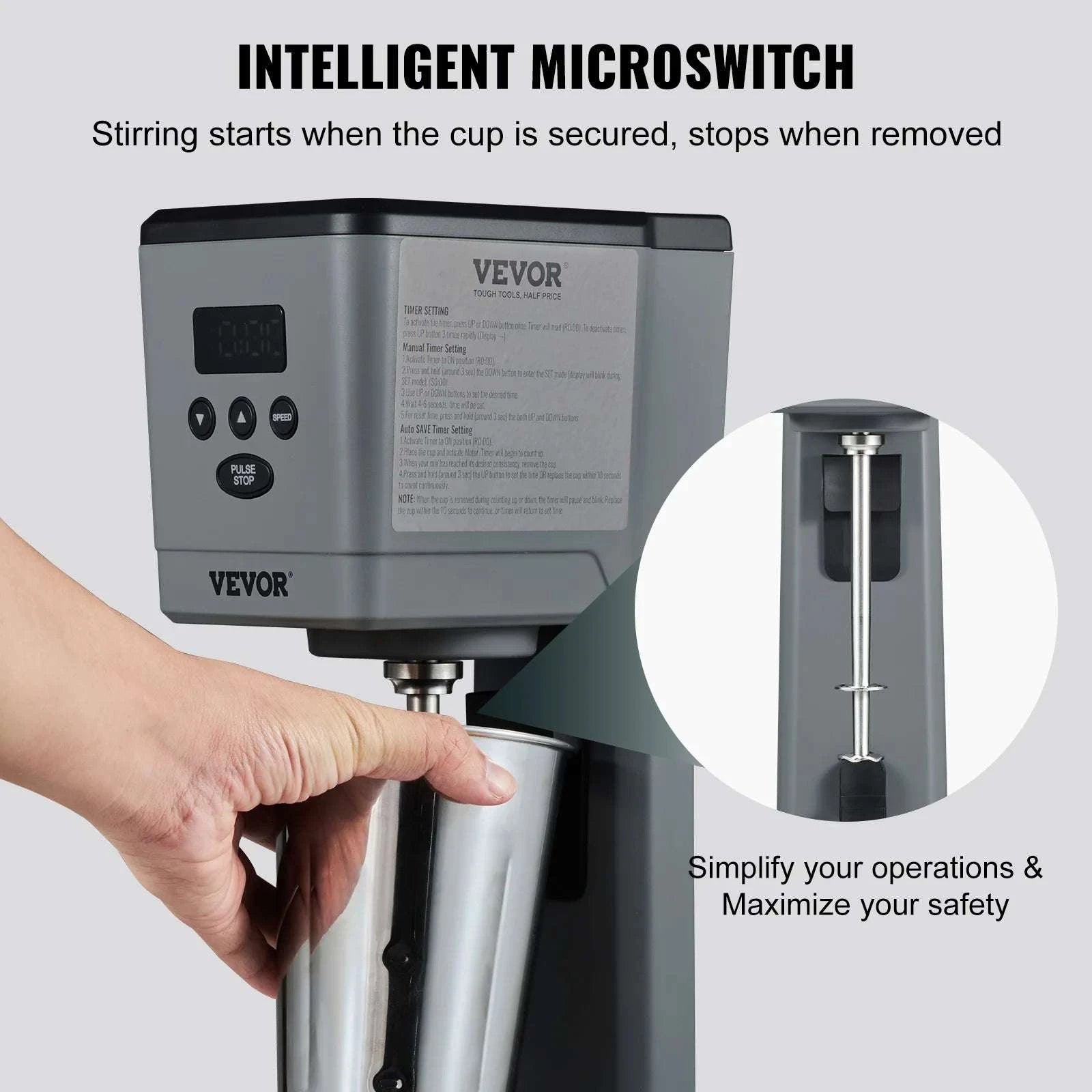 Electric Milkshake Maker 375W with 3 Speeds & 820ml Steel Cup-United States