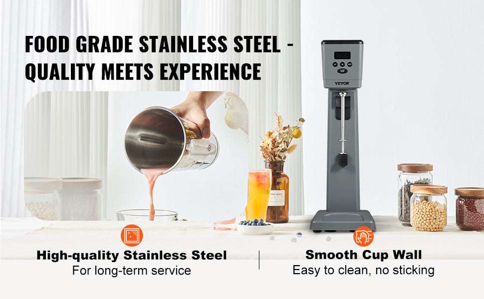 Electric Milkshake Maker 375W with 3 Speeds & 820ml Steel Cup-United States