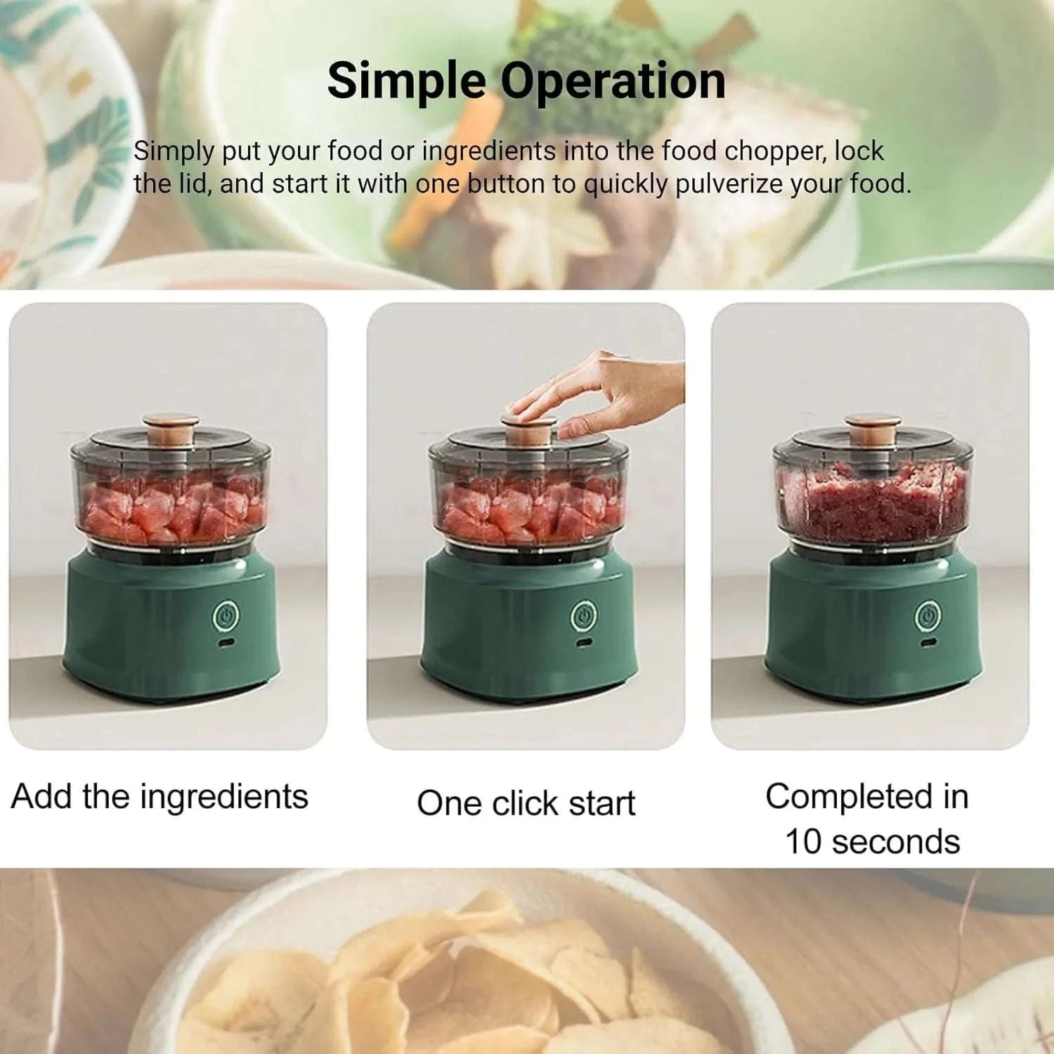 Electric Mini Food Chopper 350ML USB Rechargeable Garlic & Meat Grinder-White / United States