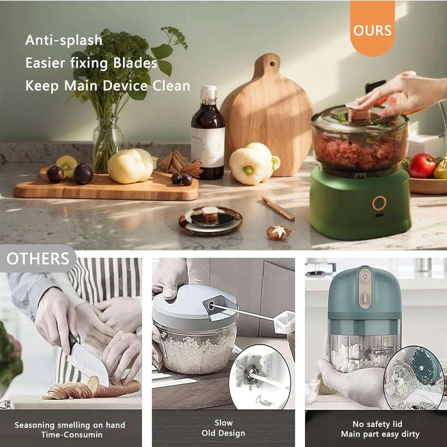 Electric Mini Food Chopper 350ML USB Rechargeable Garlic & Meat Grinder-White / United States