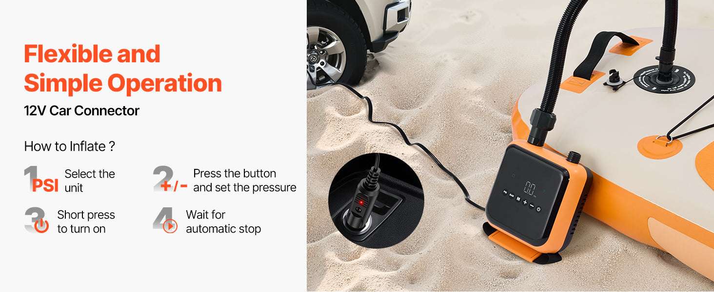 Electric Paddle Board Pump 40 PSI Dual-Stage with Auto Shutoff-20PSI DC 12V TypeC / United States