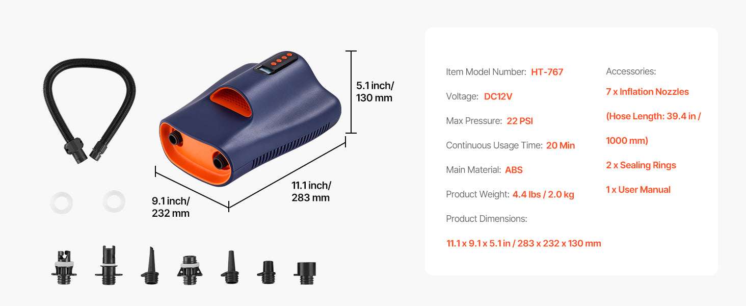 Electric Paddle Board Pump 40 PSI Dual-Stage with Auto Shutoff-20PSI DC 12V TypeC / United States