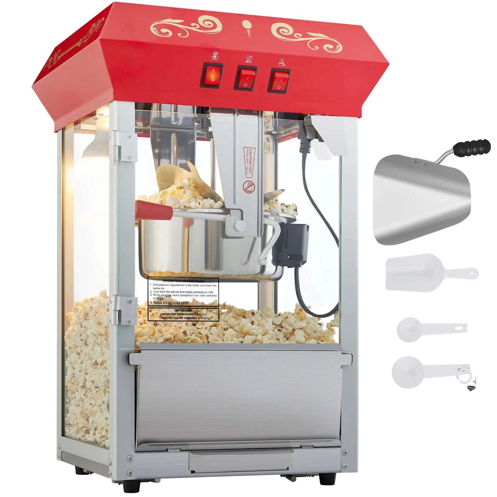 Electric Popcorn Maker Commercial Popper with Scoop and Spoon-8 Oz Countertop / United States