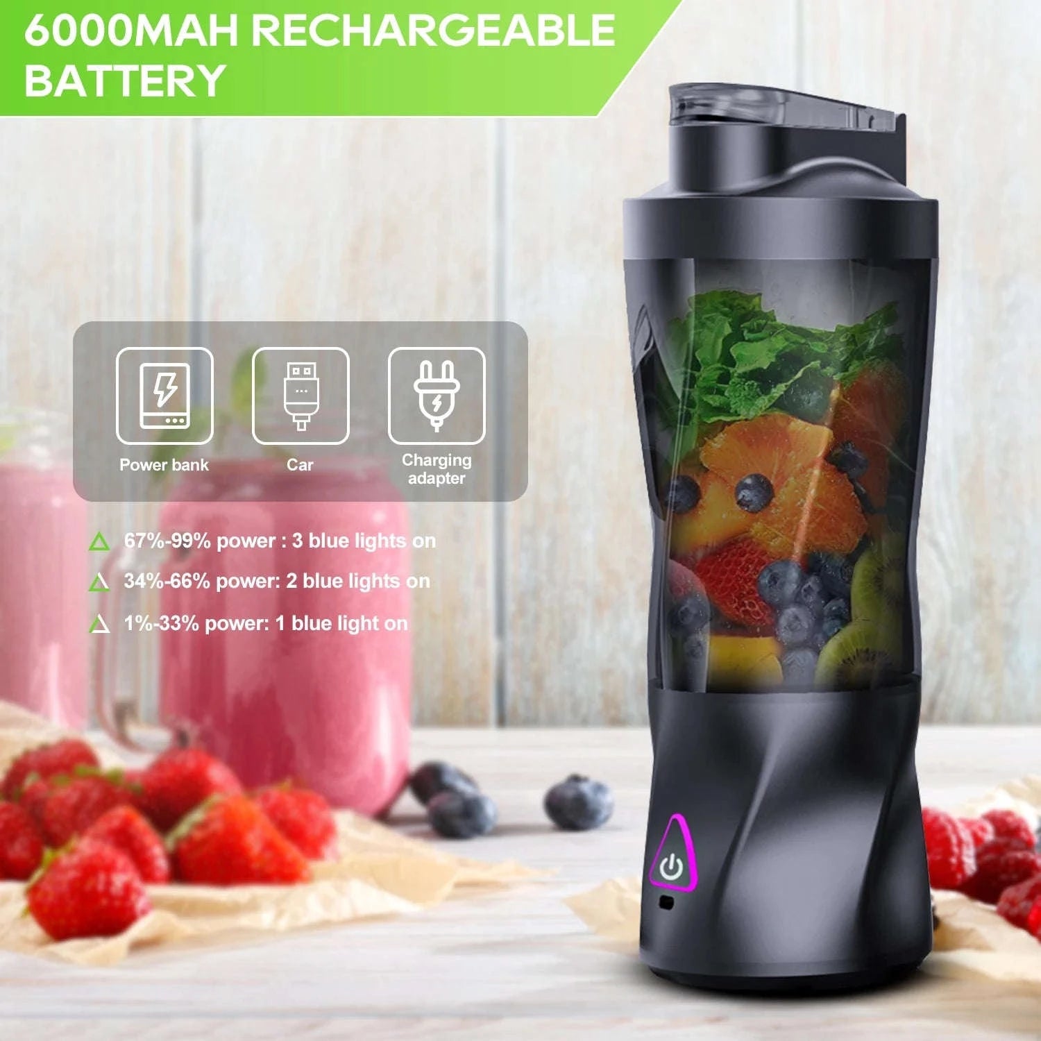 Electric Portable Juicer Blender 700ml USB Rechargeable-HD-10 Black / 11.1