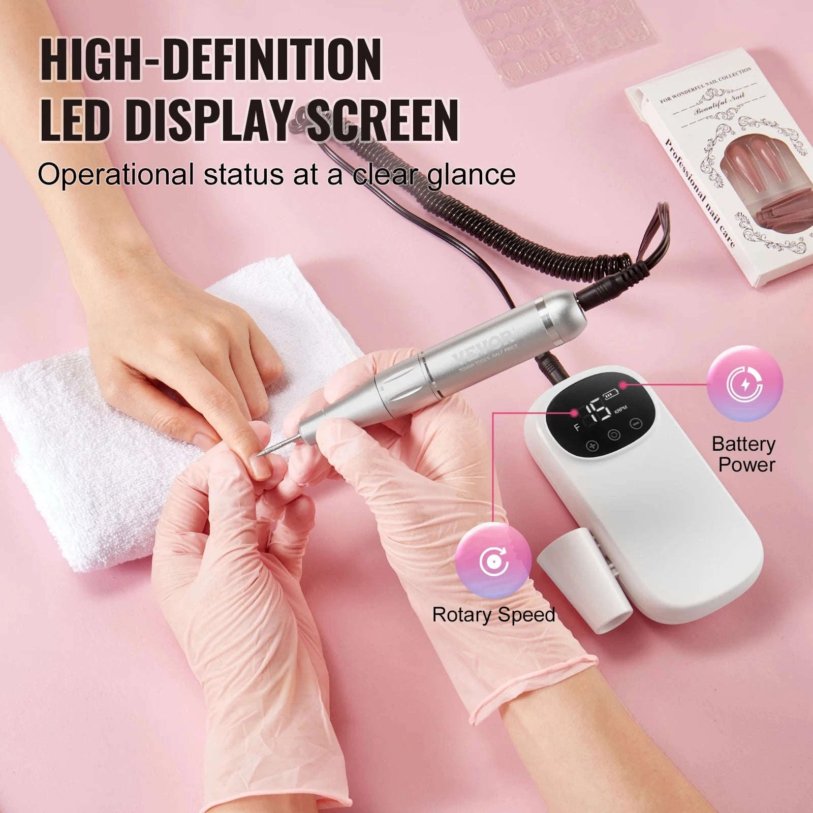 Electric Rechargeable Nail Drill 35000RPM Portable Cordless Nail File Machine-40k / Canada