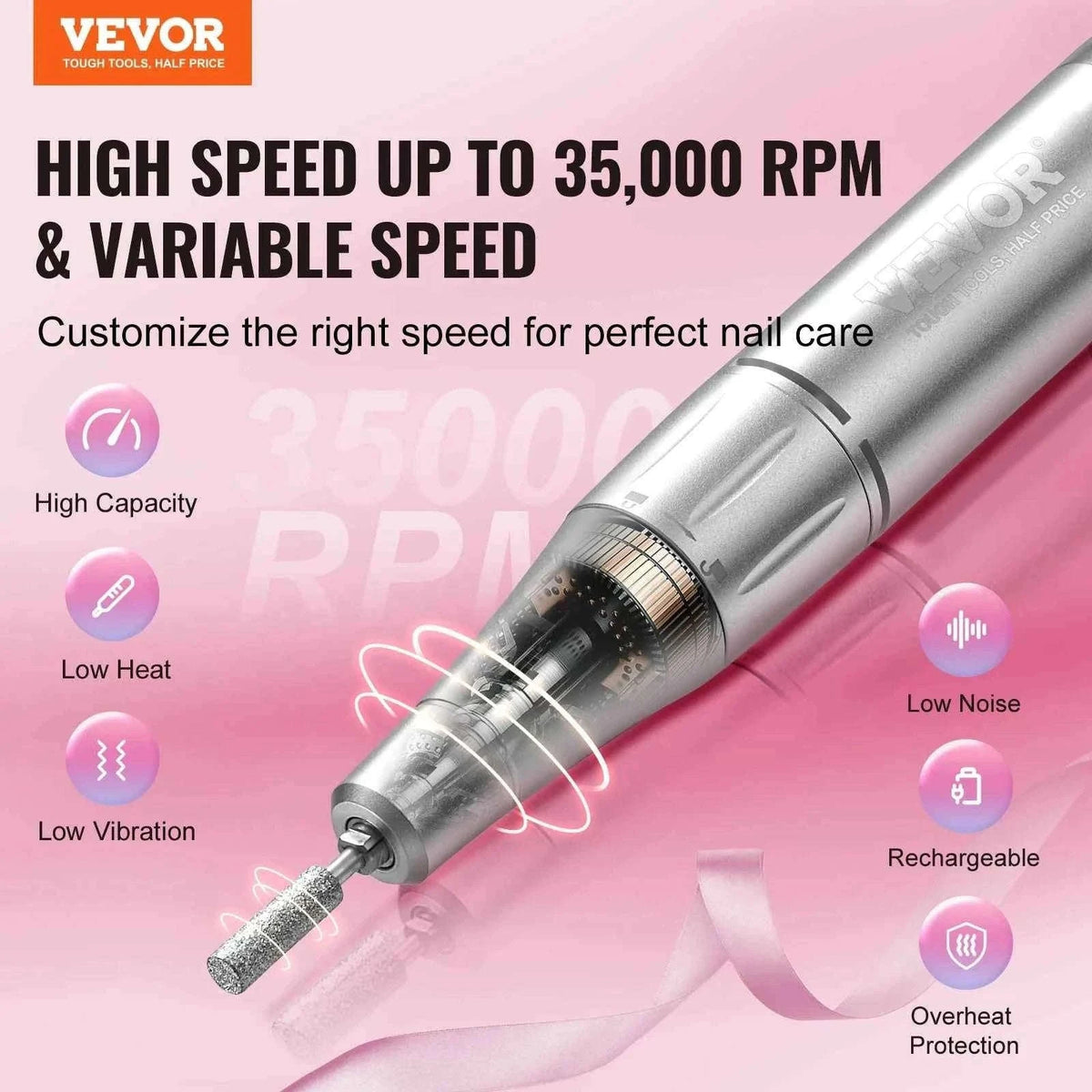 Electric Rechargeable Nail Drill 35000RPM Portable Cordless Nail File Machine-40k / Canada